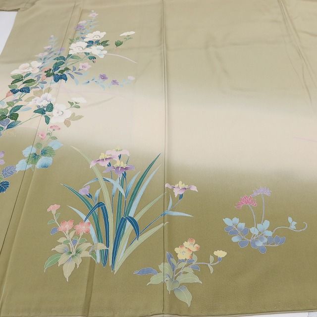 百華 Y5629 美品 手描き友禅 牡丹 桔梗 菖蒲 着物 正絹 手縫い仕立て 訪問着