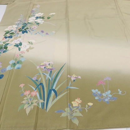 百華 Y5629 美品 手描き友禅 牡丹 桔梗 菖蒲 着物 正絹 手縫い仕立て 訪問着