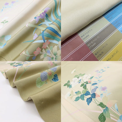 百華 Y5629 美品 手描き友禅 牡丹 桔梗 菖蒲 着物 正絹 手縫い仕立て 訪問着