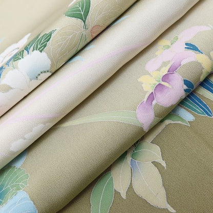 百華 Y5629 美品 手描き友禅 牡丹 桔梗 菖蒲 着物 正絹 手縫い仕立て 訪問着