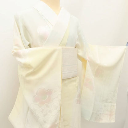 百華Y5630 新品 仕付け糸付 作家物落款 椿 半襟付 袖無双 着物 正絹 手縫い仕立て 長襦袢