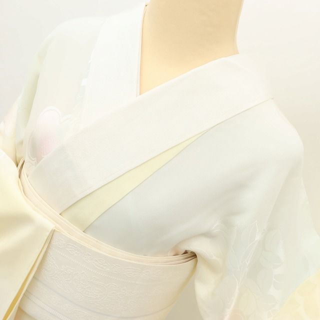 百華Y5630 新品 仕付け糸付 作家物落款 椿 半襟付 袖無双 着物 正絹 手縫い仕立て 長襦袢