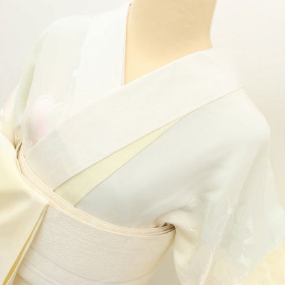百華Y5630 新品 仕付け糸付 作家物落款 椿 半襟付 袖無双 着物 正絹 手縫い仕立て 長襦袢