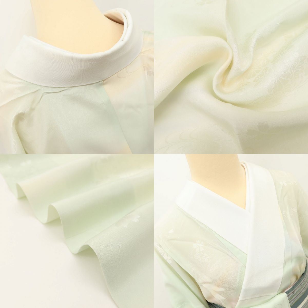 百華Y5631 美品 広衿 単衣 正絹 桜 菊 観世水 居敷当て付 手縫い仕立て 袖無双 手縫い仕立て 長襦袢