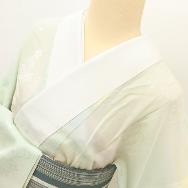百華Y5631 美品 広衿 単衣 正絹 桜 菊 観世水 居敷当て付 手縫い仕立て 袖無双 手縫い仕立て 長襦袢