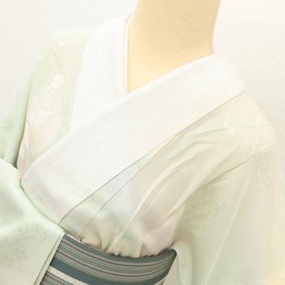 百華Y5631 美品 広衿 単衣 正絹 桜 菊 観世水 居敷当て付 手縫い仕立て 袖無双 手縫い仕立て 長襦袢