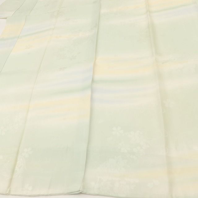 百華Y5631 美品 広衿 単衣 正絹 桜 菊 観世水 居敷当て付 手縫い仕立て 袖無双 手縫い仕立て 長襦袢