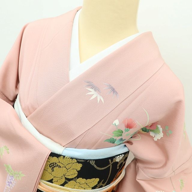 百華Y5633 美品 さが美謹製 手描き友禅 茂樹落款 牡丹 着物 正絹 手縫い仕立て 訪問着