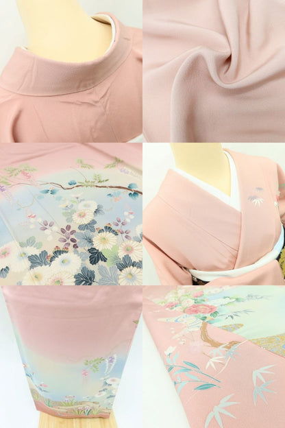 百華Y5633 美品 さが美謹製 手描き友禅 茂樹落款 牡丹 着物 正絹 手縫い仕立て 訪問着