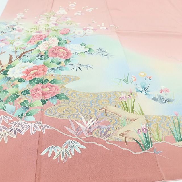 百華Y5633 美品 さが美謹製 手描き友禅 茂樹落款 牡丹 着物 正絹 手縫い仕立て 訪問着