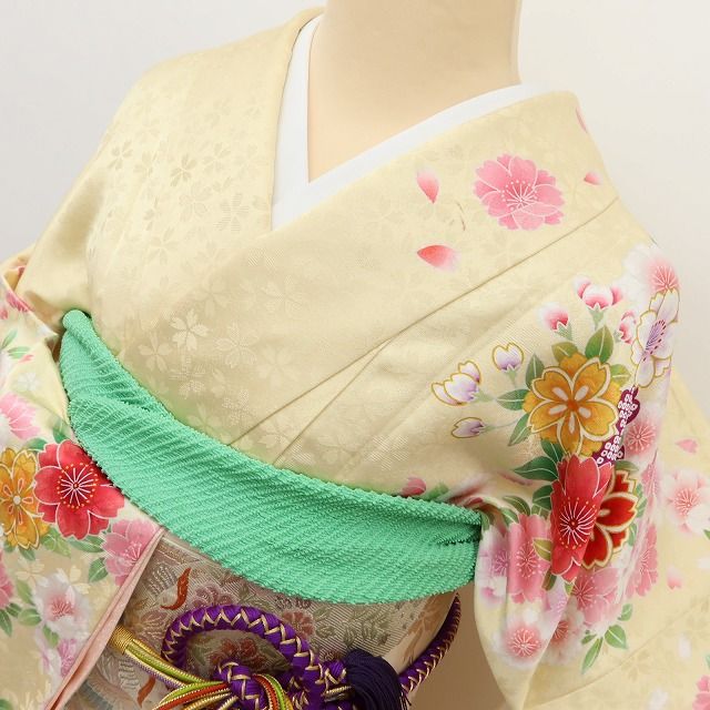 百華Y5637 新品 仕付け糸付 牡丹 桜 雪輪 トールサイズ 着物 正絹 成人式 振袖