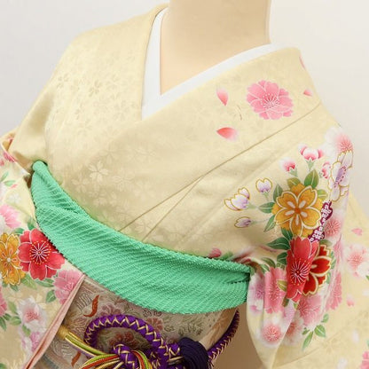 百華Y5637 新品 仕付け糸付 牡丹 桜 雪輪 トールサイズ 着物 正絹 成人式 振袖