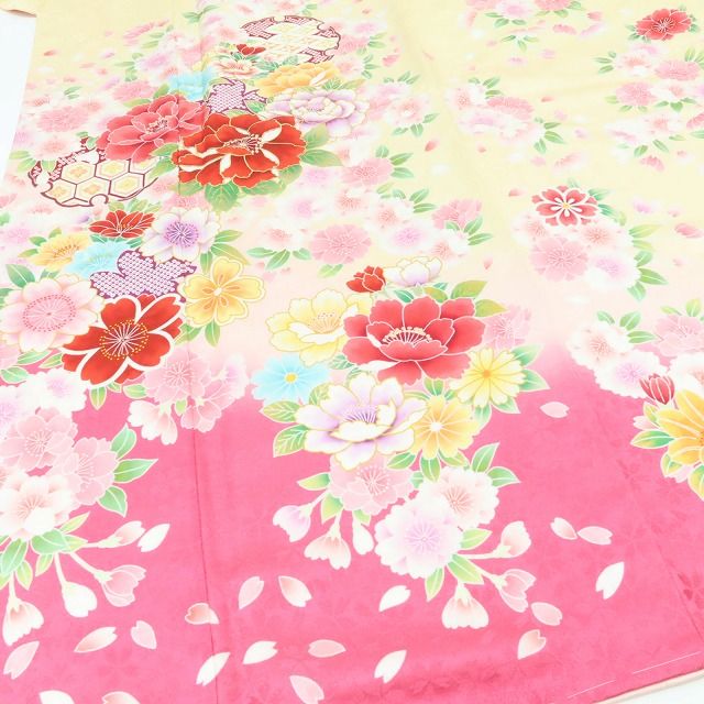 百華Y5637 新品 仕付け糸付 牡丹 桜 雪輪 トールサイズ 着物 正絹 成人式 振袖