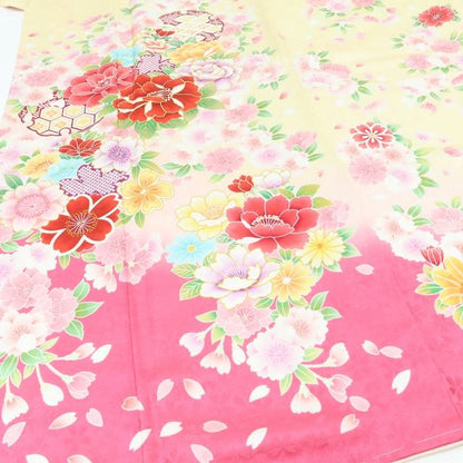 百華Y5637 新品 仕付け糸付 牡丹 桜 雪輪 トールサイズ 着物 正絹 成人式 振袖