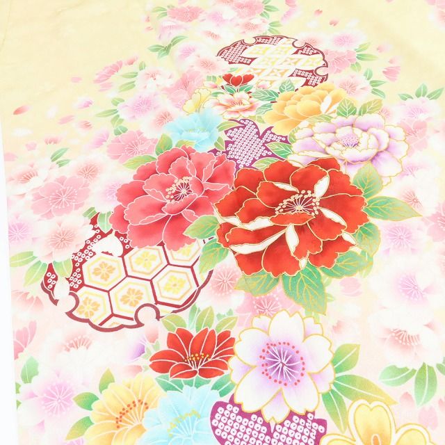百華Y5637 新品 仕付け糸付 牡丹 桜 雪輪 トールサイズ 着物 正絹 成人式 振袖