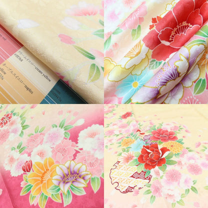 百華Y5637 新品 仕付け糸付 牡丹 桜 雪輪 トールサイズ 着物 正絹 成人式 振袖