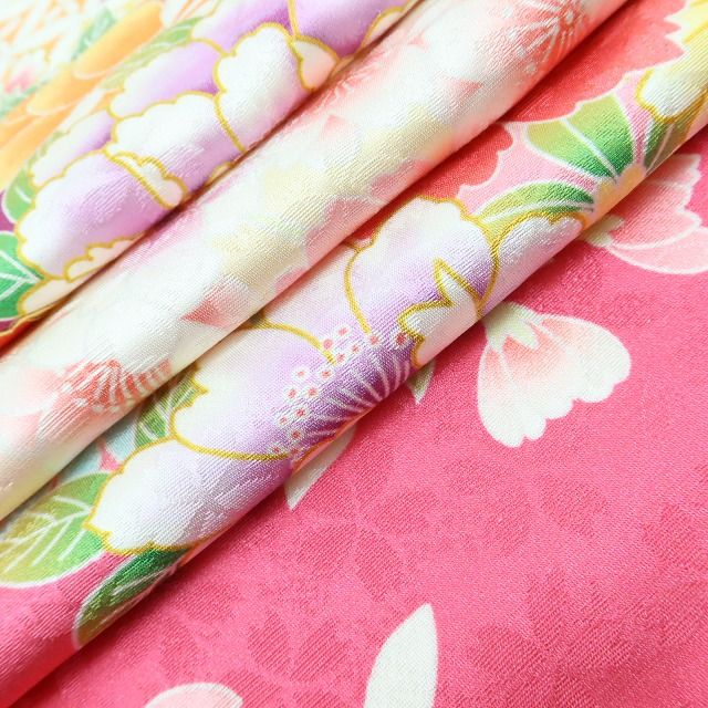 百華Y5637 新品 仕付け糸付 牡丹 桜 雪輪 トールサイズ 着物 正絹 成人式 振袖