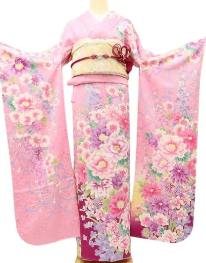 百華Y5638 新品 仕付け糸付 トールサイズ 着物 正絹 成人式 振袖