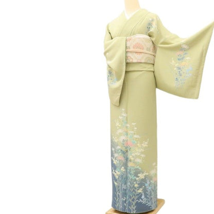 百華Y5648 新品 手描き友禅 仕付け糸付 菊 桔梗 トールサイズ 着物 正絹 手縫い仕立て 訪問着