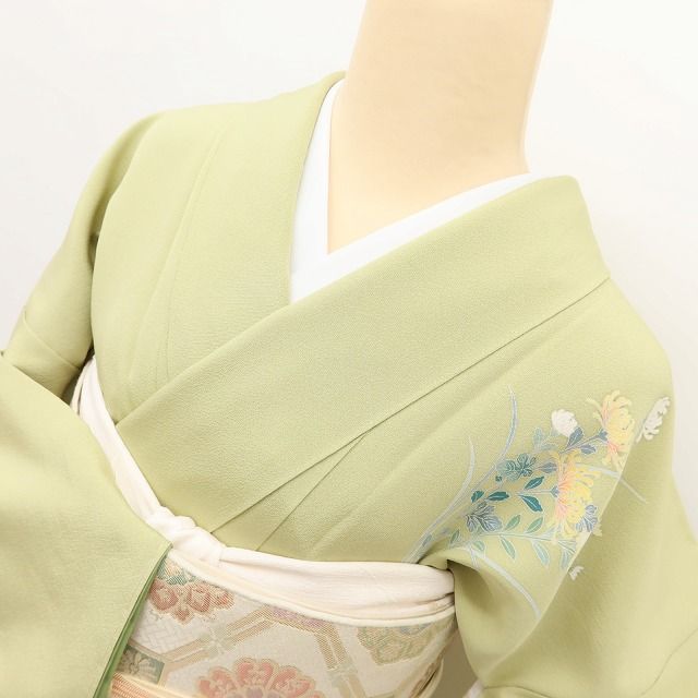 百華Y5648 新品 手描き友禅 仕付け糸付 菊 桔梗 トールサイズ 着物 正絹 手縫い仕立て 訪問着