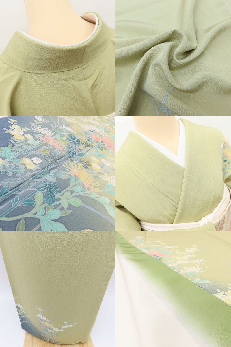 百華Y5648 新品 手描き友禅 仕付け糸付 菊 桔梗 トールサイズ 着物 正絹 手縫い仕立て 訪問着
