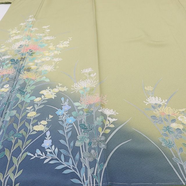 百華Y5648 新品 手描き友禅 仕付け糸付 菊 桔梗 トールサイズ 着物 正絹 手縫い仕立て 訪問着
