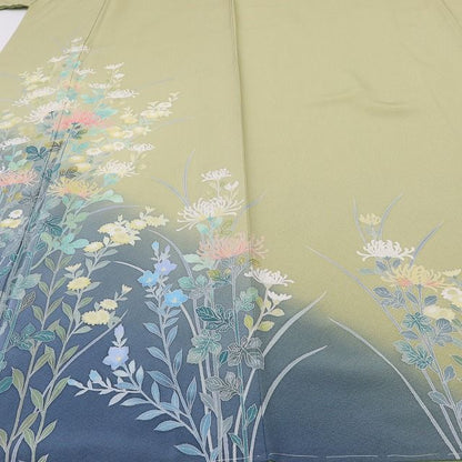 百華Y5648 新品 手描き友禅 仕付け糸付 菊 桔梗 トールサイズ 着物 正絹 手縫い仕立て 訪問着
