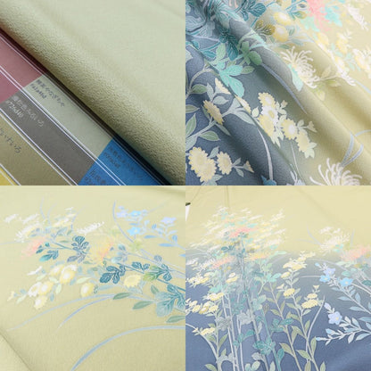 百華Y5648 新品 手描き友禅 仕付け糸付 菊 桔梗 トールサイズ 着物 正絹 手縫い仕立て 訪問着
