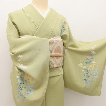 百華Y5648 新品 手描き友禅 仕付け糸付 菊 桔梗 トールサイズ 着物 正絹 手縫い仕立て 訪問着