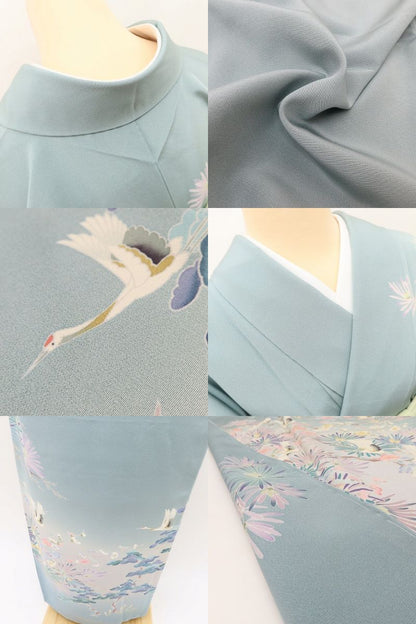 百華Y5650 新品 手描き友禅 仕付け糸付 作家物落款 鶴 松 梅 着物 正絹 手縫い仕立て 訪問着