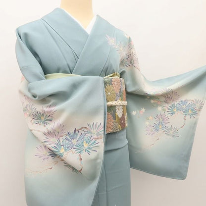 百華Y5650 新品 手描き友禅 仕付け糸付 作家物落款 鶴 松 梅 着物 正絹 手縫い仕立て 訪問着