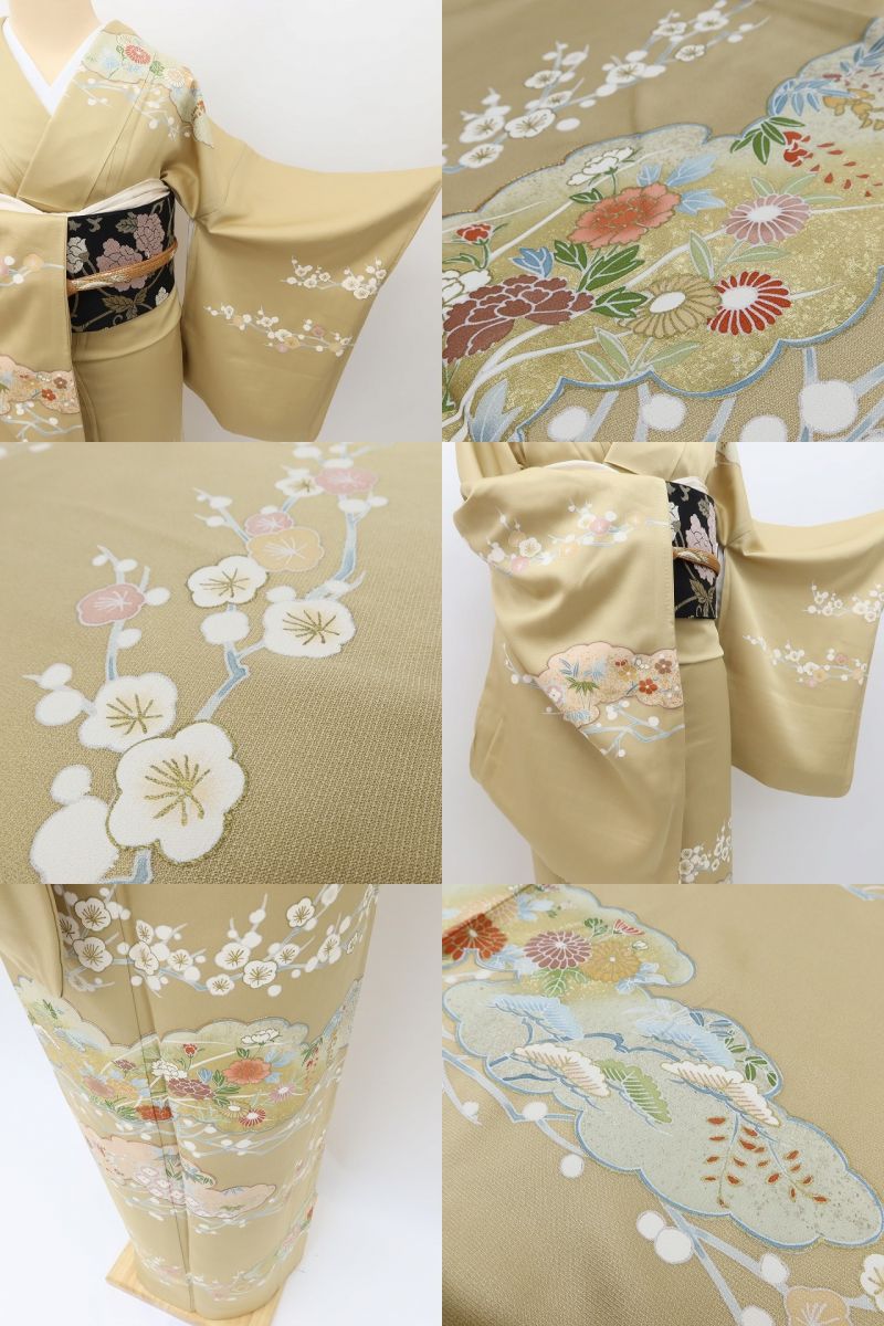 百華Y5652 美品 吉祥文様 一つ紋 金駒刺繍 着物 正絹 手縫い仕立て 訪問着