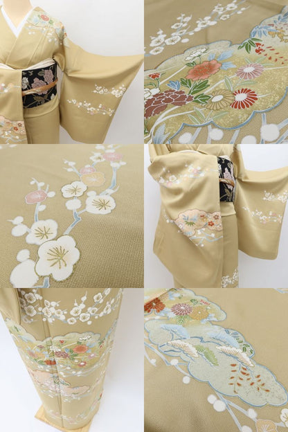 百華Y5652 美品 吉祥文様 一つ紋 金駒刺繍 着物 正絹 手縫い仕立て 訪問着