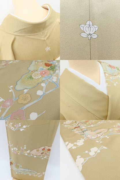 百華Y5652 美品 吉祥文様 一つ紋 金駒刺繍 着物 正絹 手縫い仕立て 訪問着