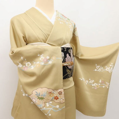 百華Y5652 美品 吉祥文様 一つ紋 金駒刺繍 着物 正絹 手縫い仕立て 訪問着