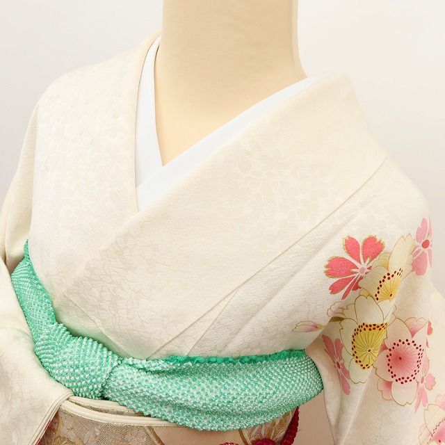 百華Y5666 美品 トールサイズ 着物 正絹 桜 手縫い仕立て 成人式 振袖
