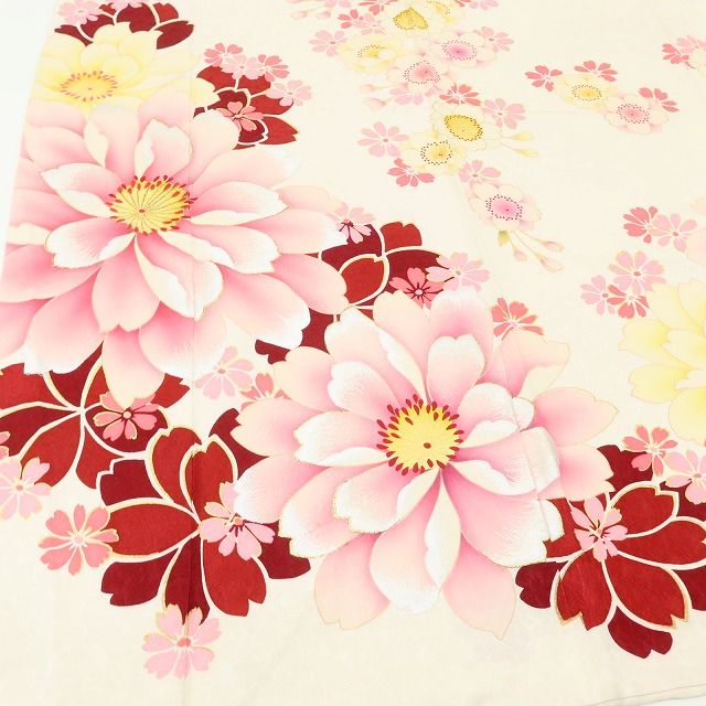 百華Y5666 美品 トールサイズ 着物 正絹 桜 手縫い仕立て 成人式 振袖