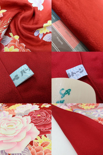 百華Y5667 美品 振袖・長襦袢２点セット 薔薇 孔雀 着物 正絹 成人式　