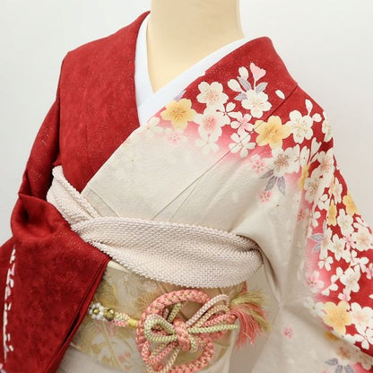 百華Y5668 美品 トールサイズ 銀通し 金駒刺繡 桜 着物 正絹 手縫い仕立て 成人式 振袖