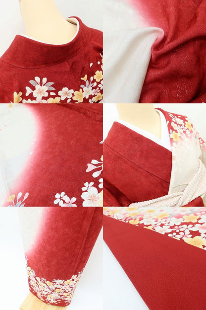百華Y5668 美品 トールサイズ 銀通し 金駒刺繡 桜 着物 正絹 手縫い仕立て 成人式 振袖