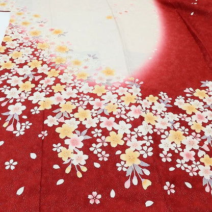 百華Y5668 美品 トールサイズ 銀通し 金駒刺繡 桜 着物 正絹 手縫い仕立て 成人式 振袖