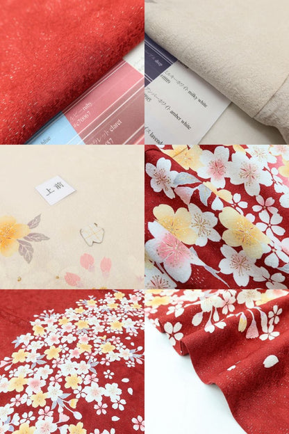 百華Y5668 美品 トールサイズ 銀通し 金駒刺繡 桜 着物 正絹 手縫い仕立て 成人式 振袖