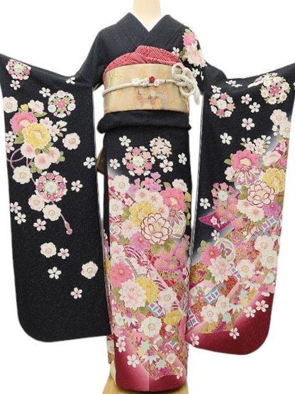 百華Y5671 美品 銀通し 着物 正絹 成人式 振袖