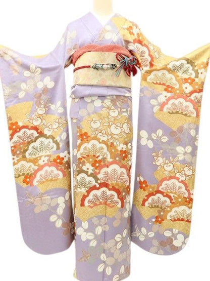 百華Y5673 吉澤友禅 吾妻徳穂落款 金駒刺繍 着物 正絹 手縫い仕立て 成人式 振袖
