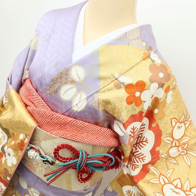 百華Y5673 吉澤友禅 吾妻徳穂落款 金駒刺繍 着物 正絹 手縫い仕立て 成人式 振袖