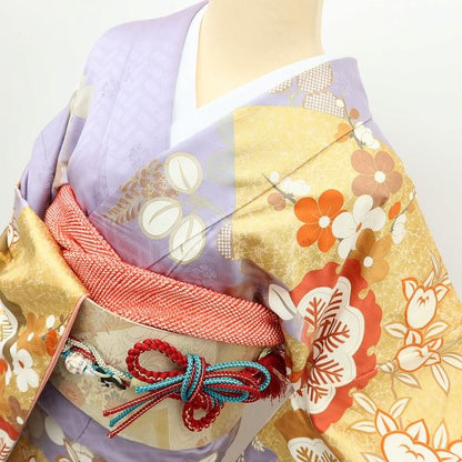 百華Y5673 吉澤友禅 吾妻徳穂落款 金駒刺繍 着物 正絹 手縫い仕立て 成人式 振袖