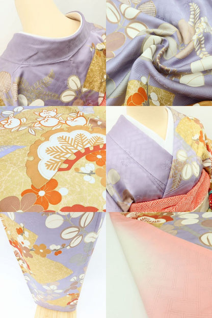 百華Y5673 吉澤友禅 吾妻徳穂落款 金駒刺繍 着物 正絹 手縫い仕立て 成人式 振袖