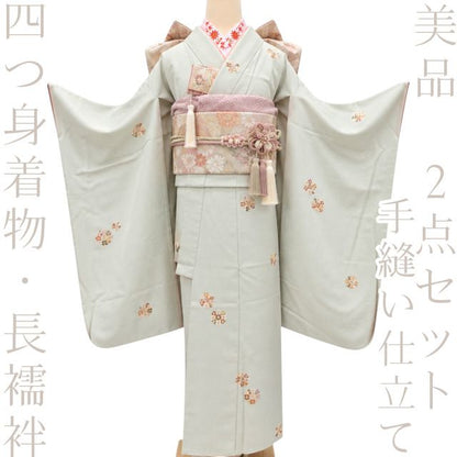 百華Y5679 美品 着物・長襦袢２点セット 着物 正絹 手縫い仕立て 七五三 ７歳 女の子 四つ身　