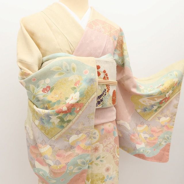 百華Y5686 新品 仕付け糸付 金駒刺繍 着物 正絹 手縫い仕立て 訪問着