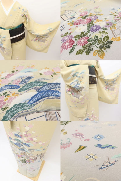百華Y5687 仕付け糸付 手描き友禅 宝尽くし 茶屋辻 着物 正絹 手縫い仕立て 訪問着